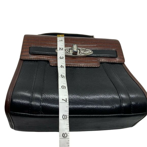 Brighton Handbag Purse Retro Women's Black Brown Leather Classic 8"x 9"x 3.5" - Picture 10 of 16
